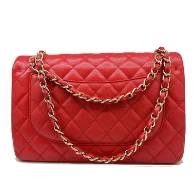 Pre-owned Chanel Champagne Gold Red Color Caviar Leather Handbag Shoulder Bag () In Champagne Gold, Red Color