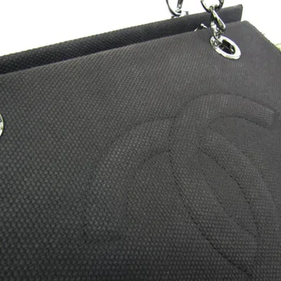 Pre-owned Chanel Chocolate Bar Black Leather Canvas Tote Bag ()