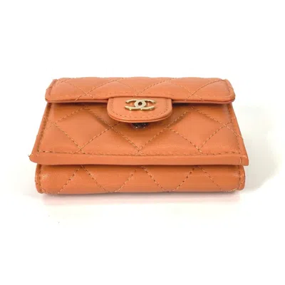 Pre-owned Chanel Orange Leather Wallet (tri-fold) ()