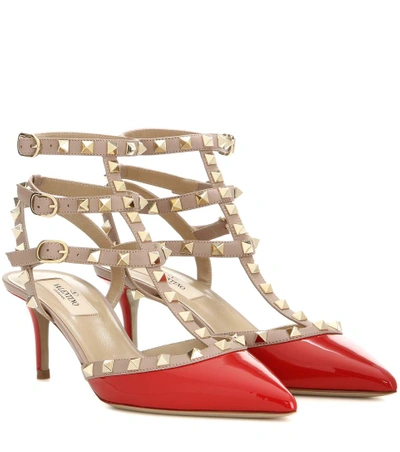 Valentino Garavani Rockstud Patent Leather Pumps In Red