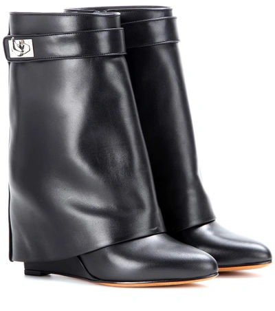 Givenchy Calfskin Shark-lock Fold-over Bootie In Black