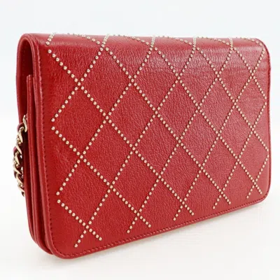 Pre-owned Chanel Red Color Leather Chain/shoulder Wallet ()