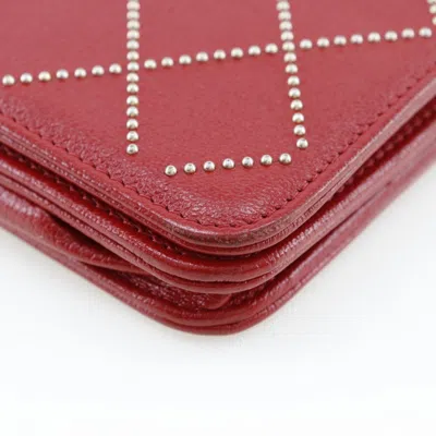 Pre-owned Chanel Red Color Leather Chain/shoulder Wallet ()
