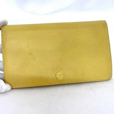 Pre-owned Chanel Yellow Leather Long Wallet (bi-fold) ()