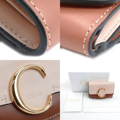Pre-owned Chloé Beige Brown Leather Wallet (tri-fold) () In Beige, Brown