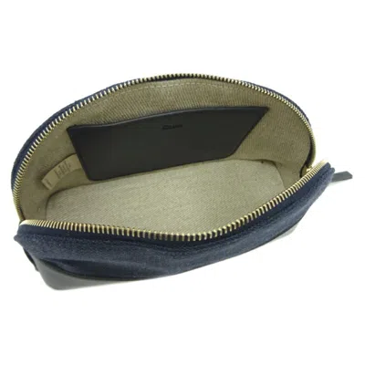Pre-owned Chloé Black Navy Linen Leather Pouch Wash Bag () In Black, Navy