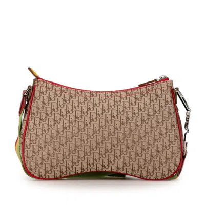 Pre-owned Dior Christian  Beige Brown Yellow Canvas Leather Handbag Pochette Pouch Shoulder Bag () In Beige, Brown, Yellow