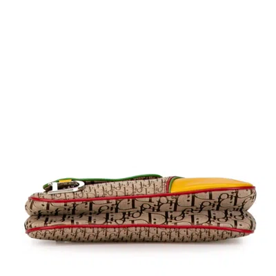 Pre-owned Dior Christian  Beige Brown Yellow Canvas Leather Handbag Pochette Pouch Shoulder Bag () In Beige, Brown, Yellow