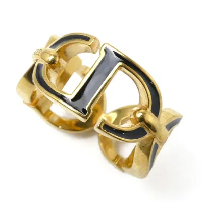 Pre-owned Dior Christian  Black Gold Lacquer Metal Band Ring () In Black, Gold