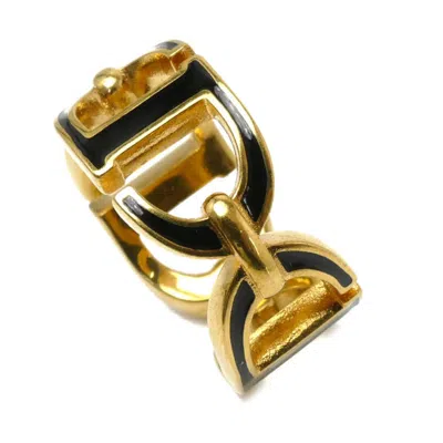 Pre-owned Dior Christian  Black Gold Lacquer Metal Band Ring () In Black, Gold