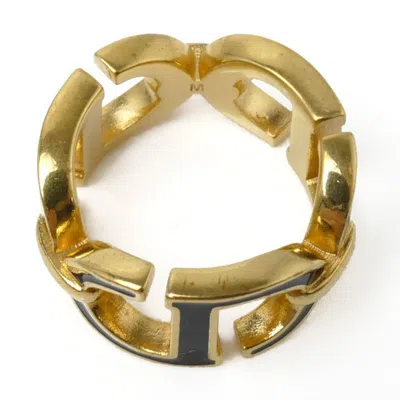 Pre-owned Dior Christian  Black Gold Lacquer Metal Band Ring () In Black, Gold