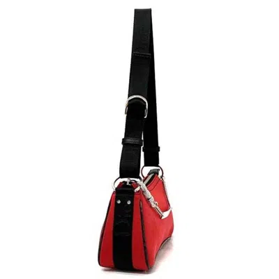Pre-owned Dior Christian  Black Red Color Satin Canvas Leather Shoulder Bag () In Black, Red Color