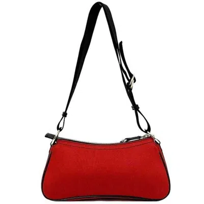 Pre-owned Dior Christian  Black Red Color Satin Canvas Leather Shoulder Bag () In Black, Red Color