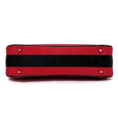 Pre-owned Dior Christian  Black Red Color Satin Canvas Leather Shoulder Bag () In Black, Red Color