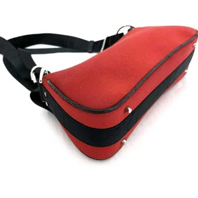 Pre-owned Dior Christian  Black Red Color Satin Canvas Leather Shoulder Bag () In Black, Red Color