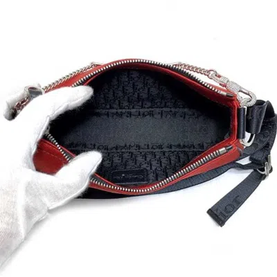 Pre-owned Dior Christian  Black Red Color Satin Canvas Leather Shoulder Bag () In Black, Red Color