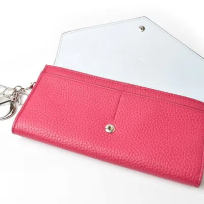 Pre-owned Dior Christian  Issimo Light Blue Rose Pink Leather Long Wallet (bi-fold) () In Light Blue, Rose Pink