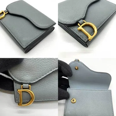 Pre-owned Dior Christian  Gray Leather Wallet (tri-fold) ()