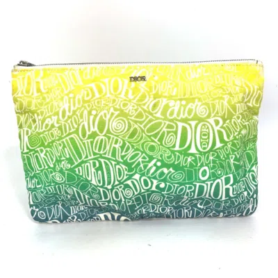 Pre-owned Dior Christian  Green Yellow Nylon Clutch Bag Pouch () In Green, Yellow