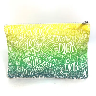 Pre-owned Dior Christian  Green Yellow Nylon Clutch Bag Pouch () In Green, Yellow