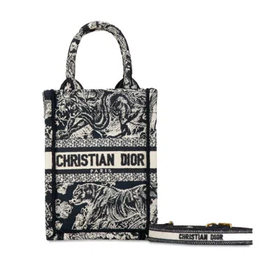 Pre-owned Dior Christian  Navy White Jacquard Handbag Shoulder Bag () In Navy, White