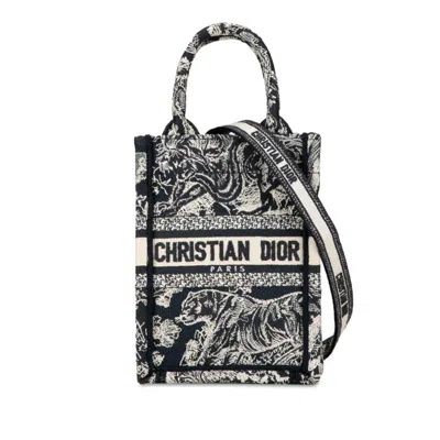 Pre-owned Dior Christian  Navy White Jacquard Handbag Shoulder Bag () In Navy, White