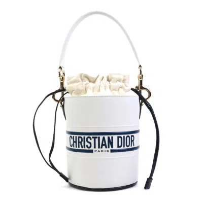 Pre-owned Dior Christian  Navy White Leather Handbag Shoulder Bag () In Navy, White