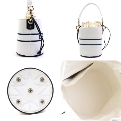 Pre-owned Dior Christian  Navy White Leather Handbag Shoulder Bag () In Navy, White