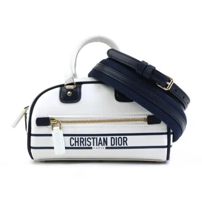 Pre-owned Dior Christian  Navy White Leather Shoulder Bag () In Navy, White