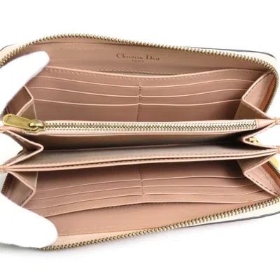 Pre-owned Dior Christian  Pink Beige Leather Long Wallet (bi-fold) ()