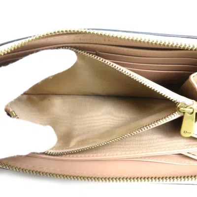 Pre-owned Dior Christian  Pink Beige Leather Long Wallet (bi-fold) ()