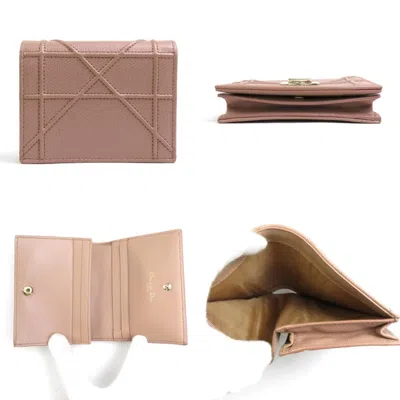 Pre-owned Dior Christian  Pink Beige Leather Wallet (bi-fold) ()