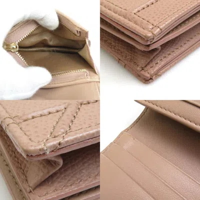 Pre-owned Dior Christian  Pink Beige Leather Wallet (bi-fold) ()