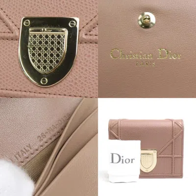 Pre-owned Dior Christian  Pink Beige Leather Wallet (bi-fold) ()