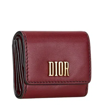 Pre-owned Dior Christian  Red Color Wine Leather Wallet (tri-fold) () In Red Color, Wine