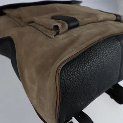 Pre-owned Christian Louboutin Black Brown Leather Suede Backpack () In Black, Brown