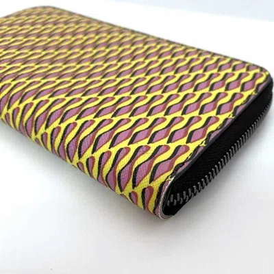 Pre-owned Christian Louboutin Black Pink Yellow Pvc Leather Long Wallet (bi-fold) () In Black, Pink, Yellow