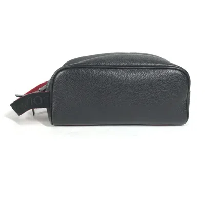 Pre-owned Christian Louboutin Black Red Color Leather Clutch Bag Pouch () In Black, Red Color