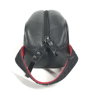 Pre-owned Christian Louboutin Black Red Color Leather Clutch Bag Pouch () In Black, Red Color