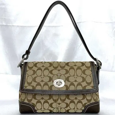Pre-owned Coach Beige Brown Canvas Leather Shoulder Bag () In Beige, Brown