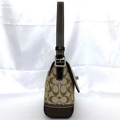 Pre-owned Coach Beige Brown Canvas Leather Shoulder Bag () In Beige, Brown
