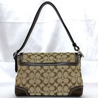 Pre-owned Coach Beige Brown Canvas Leather Shoulder Bag () In Beige, Brown