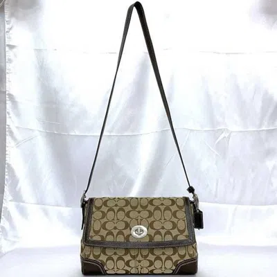 Pre-owned Coach Beige Brown Canvas Leather Shoulder Bag () In Beige, Brown