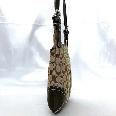 Pre-owned Coach Beige Brown Canvas Leather Shoulder Bag () In Beige, Brown