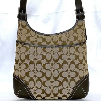 Pre-owned Coach Beige Brown Canvas Leather Shoulder Bag () In Beige, Brown