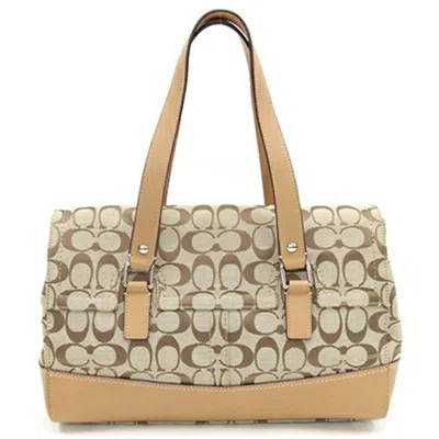 Pre-owned Coach Beige Canvas Leather Tote Bag ()