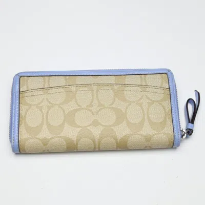 Pre-owned Coach Beige Light Blue Pvc Long Wallet (bi-fold) () In Beige, Light Blue