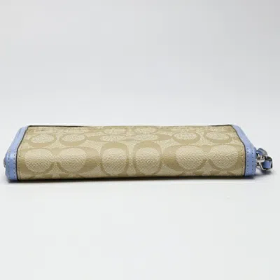 Pre-owned Coach Beige Light Blue Pvc Long Wallet (bi-fold) () In Beige, Light Blue