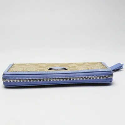 Pre-owned Coach Beige Light Blue Pvc Long Wallet (bi-fold) () In Beige, Light Blue