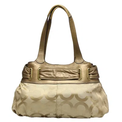 Pre-owned Coach Beige Metallic Canvas Leather Shoulder Bag () In Beige, Metallic